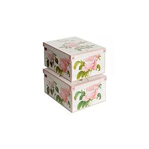 Lot de 2 boîtes de rangement en carton, avec couvercle, pour ranger, fleurs, 39x50x24 cm ROSE