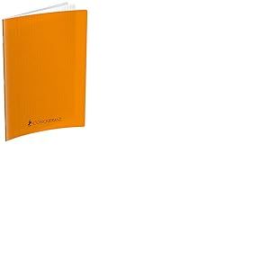 CONQUERANT Cahier A4 Grands Carreaux Sey&egrave;s 192 Pages Agraf&eacute;es Couverture Polypro Orange
