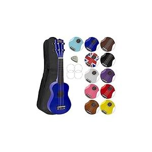 Ukulélé Soprano avec sac de transport, pic et cordes de rechange - idéal pour les écoles et les débutants, maintenant avec des cordes en fluorocarbone - Bleu - Mad About SU8-BL
