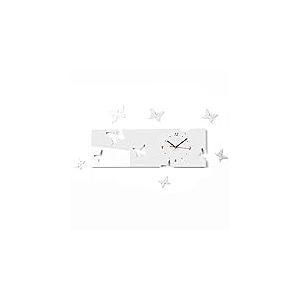 FLEXISTYLE Grande Horloge Murale Salon Moderne Papillon Horizontal Blanc D&eacute;co Silencieux 20 x 60 cm