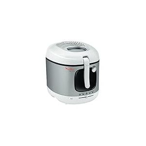 Moulinex Friteuse à huile, Cuve 3 L, Revêtement antiadhésif, Thermostat, Voyant lumineux, Tamis filtrant breveté, Filtre charbon, Mega AM480070, Blanc / Silver