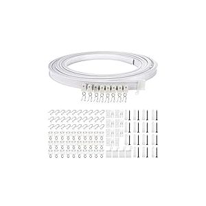 Rail de Rideau Incurvé au Plafond Pliable 5 Mètres Support de Rideau de Plafond Flexible Rail Incurvée de Fenêtre pour Rail de Rideau avec Système de Rideau de Rail (Blanc, Crochet Argent)