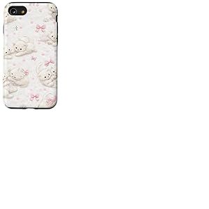 Pink Bows Chat dr&ocirc;le de Chat Blanc Mignon Coque pour iPhone SE (2020) / 7/8