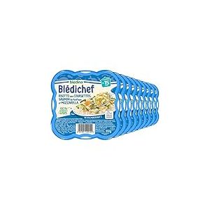 Blédina - Blédichef - Repas Bébé 15 Mois - 9 Plats Risotto Courgettes Saumon Mozzarella - Petits Morceaux - 100% Ingrédients d'Origine Naturelle - Dès 15 Mois - 9 Assiettes de 250g