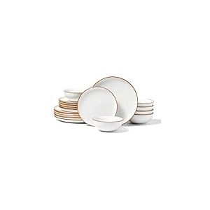 VEVOR Service de table pour 6 personnes, assiettes rondes et bols, résistant aux rayures, en céramique, passe au lave-vaisselle et au micro-ondes, pour dessert, salade, soupe, pâtes, blanc