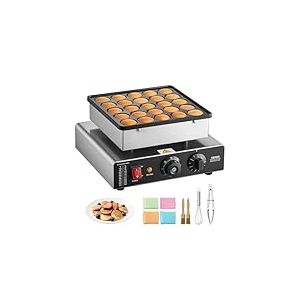 VEVOR Mini Crêpière Électrique, Appareil à Pancakes Capacité 25PCS de 43 mm de Diamètre, Machine à Poffertjes Dorayaki Grille Antiadhésive en Inox, Contrôle de la Température et du Temps, Cuisine