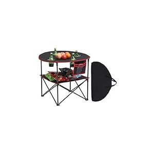 VEVOR Table Pliante Ronde de 72 cm, Table de Camping Pique-Nique Portable L&eacute;g&egrave;re et Compacte, en Tissu Oxford 600D, Imperm&eacute;able, avec 4 Porte-gobelets et 1 Sac de Transport, pour Voyage, Noir