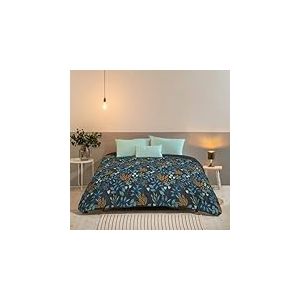 Bleu Câlin Couette Chaude Imprimée 2 Personnes Chany, Polyester, Bleu/Gris, 220 x 240 cm