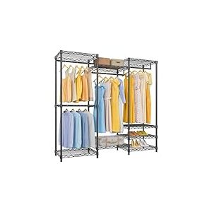 VIPEK V5 &ndash; Penderie Portable Robuste, Portant &agrave; v&ecirc;tements en m&eacute;tal avec 4 tringles de Suspension et 8 &eacute;tag&egrave;res, &eacute;tag&egrave;re de Placard personnalis&eacute;e r&eacute;glable, 144 x 40 x 190 cm (L x l x H), Noir (Taille