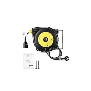 Enrouleur de c&acirc;ble automatique professionnel 10 m + 3 m | enrouleur automatique electrique mont&eacute; mur et plafond | 1250 W ~ 2000 W | rallonges &eacute;l&eacute;ctriques rotatif &agrave; 180&deg; | pour int&eacute;rieur et ext&eacute;rieur