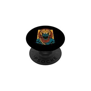 Masque de Guerrier Africain avec Esprit de Lion Tribal Power Art PopSockets PopGrip Adhésif