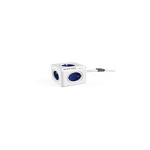 allocacoc PowerCube Extended Bleu FR, 5 prises 230V, Blanc et Bleu