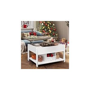 YITAHOME Table Basse relevable avec tiroirs, Table relevable Multifonction 4 en 1 avec Espace de Rangement, se transforme en Table de Salle à Manger pour Salon, Salle à Manger, Blanc et Gris