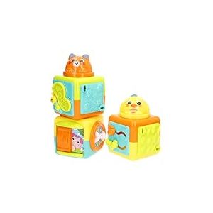 winfun 39363 Lot de 3 Cubes empilables Animaux Couleurs Vives Activit&eacute;s interactives Textures Blocs de Construction pour Enfants Jouet sensoriel + 3 Mois