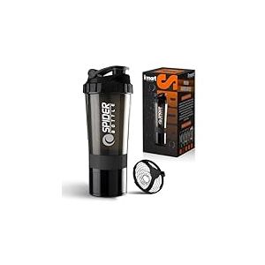 K-MART Shaker de protéines avec compartiment supplémentaire, shaker de 500 ml pour boissons protéinées, bouteille shaker de gym pour homme et femme (noir)