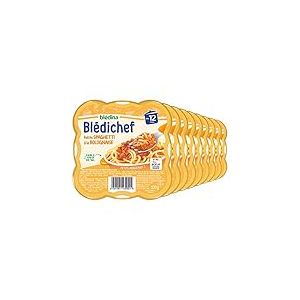 Blédina - Blédichef - Repas Bébé 12 Mois - 9 Plats Petits Spaghetti à la Bolognaise - Faible Teneur en Sel - Petits Morceaux - Dès 12 Mois - 9 Assiettes de 230g