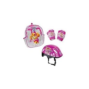 Casque Pat Patrouille Skye - Enfant (Taille S) - Set de protection - Genouillères + Coudières - Sac PVC à bretelles transparent - Dès 3 ans - D'arpèje - OPAW004-F