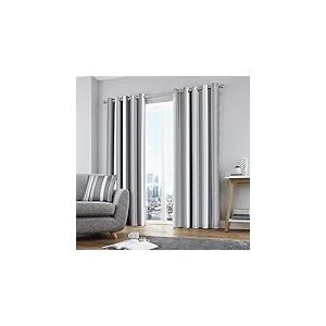 Fusion - Rideaux à Rayures Grises 117 x 137 cm - 2 Panneaux de Rideaux - 100% Coton - Rideaux à œillets Gris pour Chambre et Salon - Rideaux à Rayures Gris - Coussin Assorti Disponible