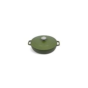 QULINART Sauteuse en fonte d'acier Poêle ronde 2.7L couvercle en fonte avec poignée en inox, Compatible tous feux dont induction, four, réfrigérateur, congélateur, lave-vaiselle - Vert Mat Ø 25 cm