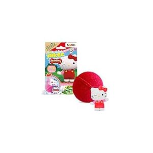 INKEE Surprise Hello Kitty - Bombe de bain avec surprise à l'intérieur - 1 des 6 figurines Hello Kitty à collectionner - Boule de bain 80g parfum Pastèque, huile de Jojoba, rose et rouge