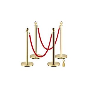 VEVOR 4 Poteaux de Guidage Séparation d'Or avec 2 Cordes en Velours Rouges 1,5 m, 4 PCS Fils d'Attente de Queue Poteau Individuel de Sécurité 96 cm Hauteur Barrière de Queue pour Contrôle de Foule