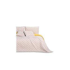 AmeliaHome Couvre-lit 240 x 260 cm Double Face Facile d'entretien matelass&eacute; Motif Plantes folkloriques Jaune Blanc Orange folky