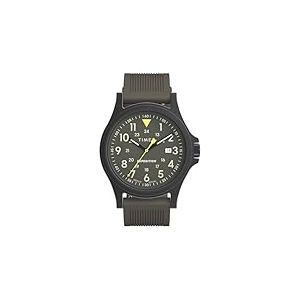 Timex Montre pour Homme Expedition Acadia 40 mm - Bracelet en Silicone Gris Acier, Cadran Vert, boitier Noir TW4B30000