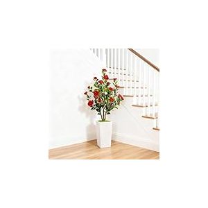 GarveeLife Cam&eacute;lia Artificiel avec Pot Blanc - 120 cm - Grand Arbre Artificiel en Pot avec Feuilles et Fleurs r&eacute;glables - D&eacute;coration d'int&eacute;rieur pour Maison, Mariage, f&ecirc;te, Jardin - Rouge