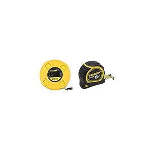 Stanley mètre Ruban 20 m x 12,7 mm en Fibre de Verre 40 Brins - Précision Classe III - Graduation Tous les 2mm - Jaune Fluo Plus Lisible & Mètre 8 M X 25 Mm Bi Matière Tylon - Boitier Ergonomique