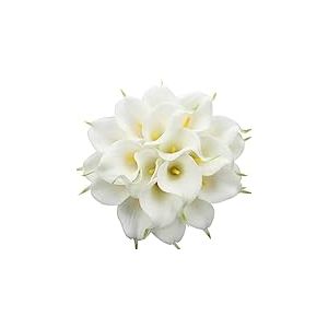 Duovlo Lot de 20 Fleurs artificielles de lys Calla en Latex au Toucher r&eacute;aliste pour d&eacute;coration de f&ecirc;te (Blanc)
