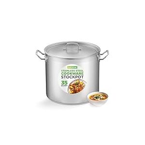 Marmite de cuisine en acier inoxydable de 35 litres robuste pour induction, avec couvercle en acier inoxydable et poignées rivetées solides, répartition homogène de la chaleur, compatible avec la