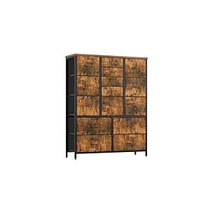 Baloveby Commode pour Chambre, Commode en Tissu avec 15 Tiroir, Commode de Rangement avec Cadre en Métal pour Chambre, Salon, Couloir, Armoire à Tiroirs Grand Espace 100x30x123 cm