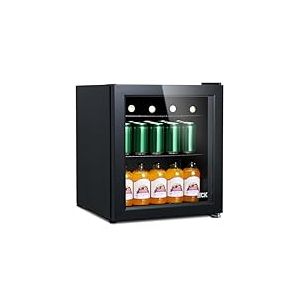 HCK 48L Mini Frigo Silencieux, 0-15°C Petit Réfrigérateur de Chambre, Porte Vitrée Transparente, Mini Bar pour Cuisine, Noir