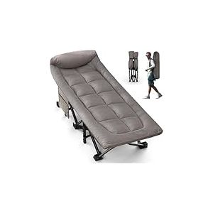 OVERMONT Lit de Camp Pliant avec Matelas - Lit de Camping Pliable 190 x 70 x 40 cm - Supporte jusqu'&agrave; 250 kg - Tissu Oxford avec Poche Lat&eacute;rale - Sac de Transport pour Camping Jardin Bureau - Gris