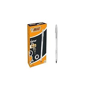 BIC Cristal Original Shine Stylos-Bille Pointe Moyenne (1,0 mm) - Encre Noire et Corps Argent , Boîte de 20