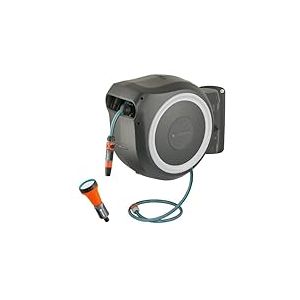 Gardena D&eacute;vidoir mural enroulable M/L (Blanc) 25 m : syst&egrave;me d'arrosage polyvalent pour jardin de taille moyenne &agrave; grande, d&eacute;vidoir de tuyau pivotant, avec tuyau Gardena de 25 m et kit de montage