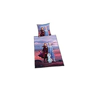 Herding Parure de Lit Disney La Reine des Neiges 2, Réversible, Taie d'Oreiller 80 x 80 cm, Housse de Couette 135 x 200 cm, Avec Fermeture Éclair Facile, 100% Coton/Renforcé