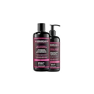 Kerargan - Duo Shampoing et Soin Sans Rin&ccedil;age &agrave; la K&eacute;ratine Pour Cheveux Ab&icirc;m&eacute;s et Stress&eacute;s - Fortifie, Lisse et Prot&egrave;ge - Sans Sulfate, Paraben et Silicone - 500ml + 350ml