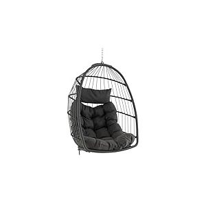 FANTASK Panier Suspendu Pliable en rotin synth&eacute;tique avec Coussin Doux, si&egrave;ge Suspendu avec Accessoires de Suspension et balan&ccedil;oire Suspendue, Fauteuil, Chaise Suspendue pour l'int&eacute;rieur et