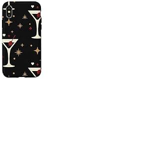 Retro Casino Verre &agrave; Cocktail Ic&ocirc;nes Jaune Allover Vibe Coque pour iPhone X/XS