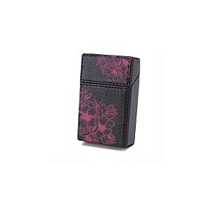 Etui Boite en Cuir Paquet De Cigarette Noir Fleur Rose