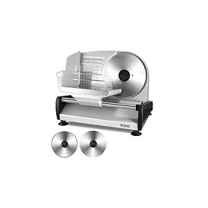 YASHE Trancheuse &Eacute;lectrique, Trancheuse &agrave; Viande et Pain de 250W avec Lames Lisse et Dent&eacute;e de 19 cm, &Eacute;paisseur R&eacute;glable (0&ndash;15 mm), Verrouillage de S&eacute;curit&eacute;, Pieds Antid&eacute;rapants, Facile &agrave; Nettoyer