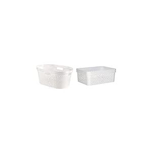 CURVER Panier à Linge 40L Infinity - Bac à Linge propre et sale - Bonne Aération - 58,5 x 38 x 26,5 cm - Blanc & Panier de rangement Infinity 11L 100% Recyclé - 35,6 x 26,6 x 13,6 cm - Blanc