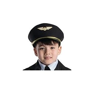 Dress Up America Chapeau de pilote - Casquette de capitaine de compagnie aérienne noire - Accessoire de costume de pilote pour enfants et adultes