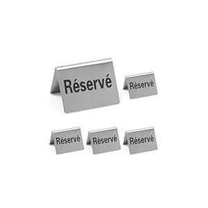 HENDI Chevalet de table Réservé, 4 pcs, panneaux de table Réservé, 50x35x(H)40mm, acier inoxydable (Lot de 5)
