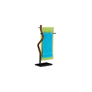 Relaxdays Porte-Serviettes Autonome, Support à torchons, 2 Barres, pour lavettes, Bois & métal, Noir/Marron, Plaque de Fibres, 1 élément