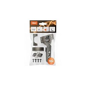 BLUM Blumotion Lot de 10 charni&egrave;res de meuble &agrave; 110&deg; en onyx, droites, avec ressort, vis, but&eacute;e d'angle + BLUM CLIP, plaque de montage en croix excentrique, acier, vis, distance 0 mm (10 lots)