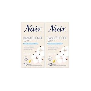 Nair Bandes de Cire Froide, pour le Corps, Kit &agrave; Domicile Pour Femmes Enrichi en Huile de graines de Coton, 40 bandes et 4 soins finitions douceur (Lot de 2)