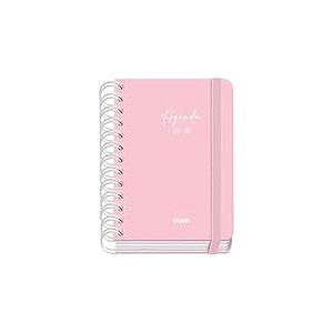 Dohe - Agenda Scolaire 2025 2026 - Page Par Jour, Taille A6 (12x17 cm), Espagnol et Anglais, Fermeture à Spirale Double et Élastique, Couverture Rigide, 4 Pages d'Autocollants - SERENITY Rose