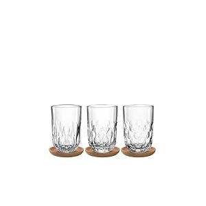 LEONARDO HOME GOCCE 055192 Lot de 6 verres à latte macchiato 390 ml avec 3 dessous de verre en liège 3 verres à latte macchiato Café glacé Passe au lave-vaisselle Structure goutte Transparent